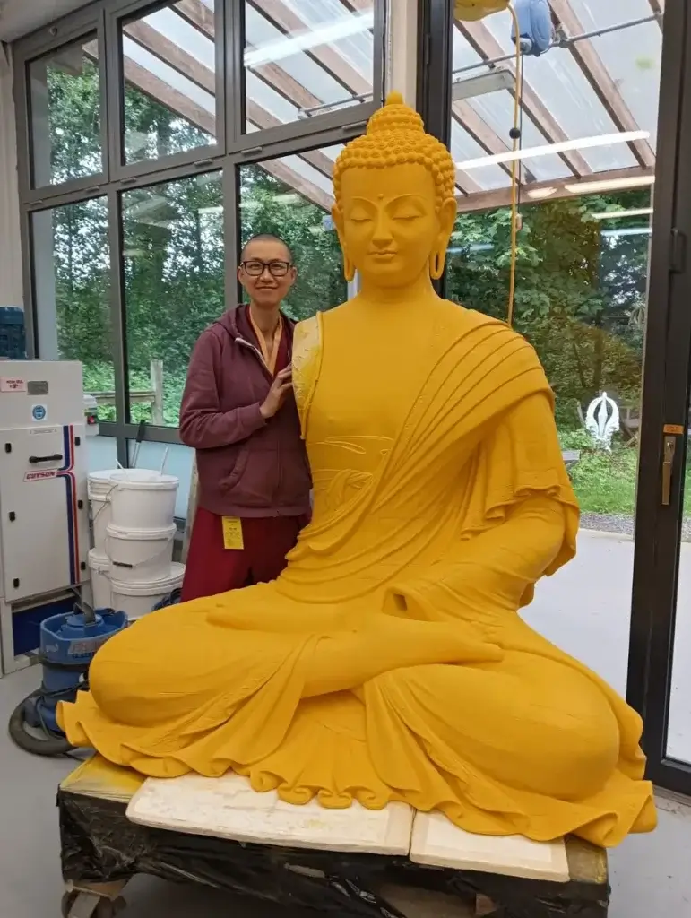 Kelsang Varahi with new buddha statues set for Vajrapani Centre.